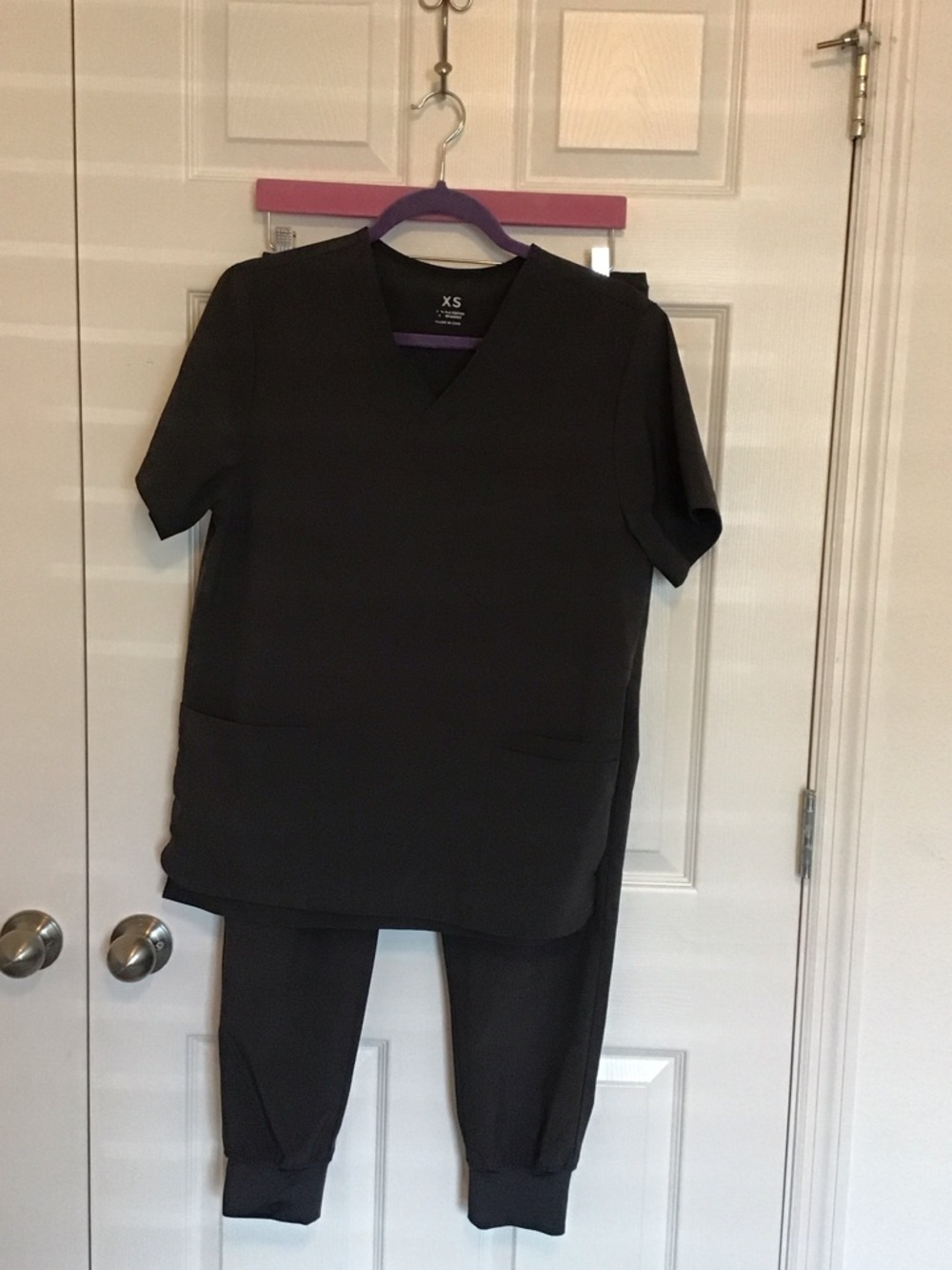 Dark Gray Medical Scrub Set - V-Neck Top & Jogger Pants